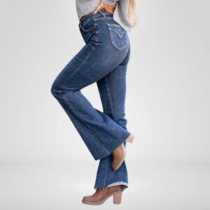 Judy Blue High Rise Tummy Control Top Flare Raw Hem Jeans Size 1/25